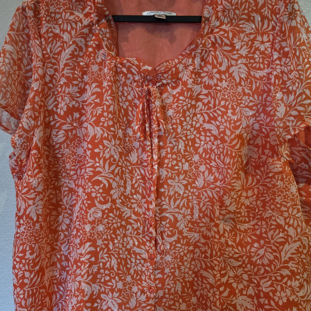 Coldwater Creek Coral Floral Blouse